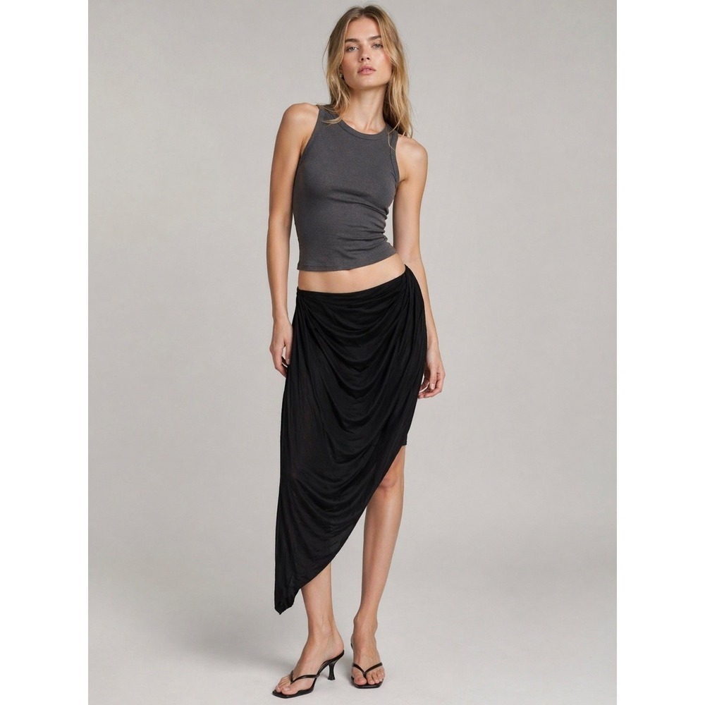 Helmut Lang Black Draped Asymmetrical Modal Midi Skirt Small HLW32223 101HC330